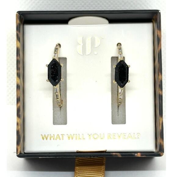 Bomb Party UNTAMED ER15370 Wild Disobedience Gold-Plated Hoops Earrings Black - Picture 1 of 2